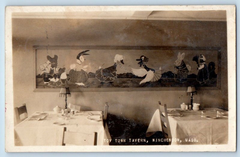 c1910 Toy Town Tavern Mural Art Winchendon Massachusetts MA RPPC Photo Postcard