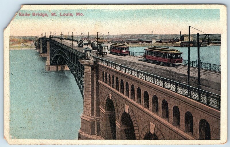 c1910s St. Louis, MO Eads Bridge Litho Streetcar Rail Lines Delivery Wagon A275