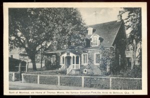 h3840 - STE. ANNE DE BELLEVUE Quebec Postcard 1965 Bank. Thomas Moore House