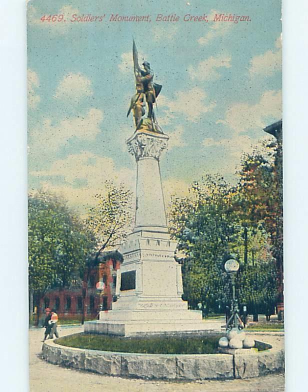 Unused Divided-Back MONUMENT SCENE Battle Creek Michigan MI F2346