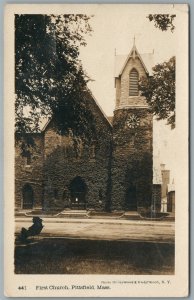 PITTSFIELD MA FIRST CHURCH ANTIQUE REAL PHOTO POSTCARD RPPC