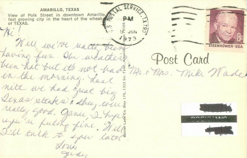 Polk Street in Amarillo Texas TX 1973 Postcard, Blackburn, Levines, Paramount