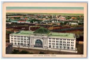 c1940 CNR Station Exterior Building Winnipeg Canada Bond Street Series Postcard 