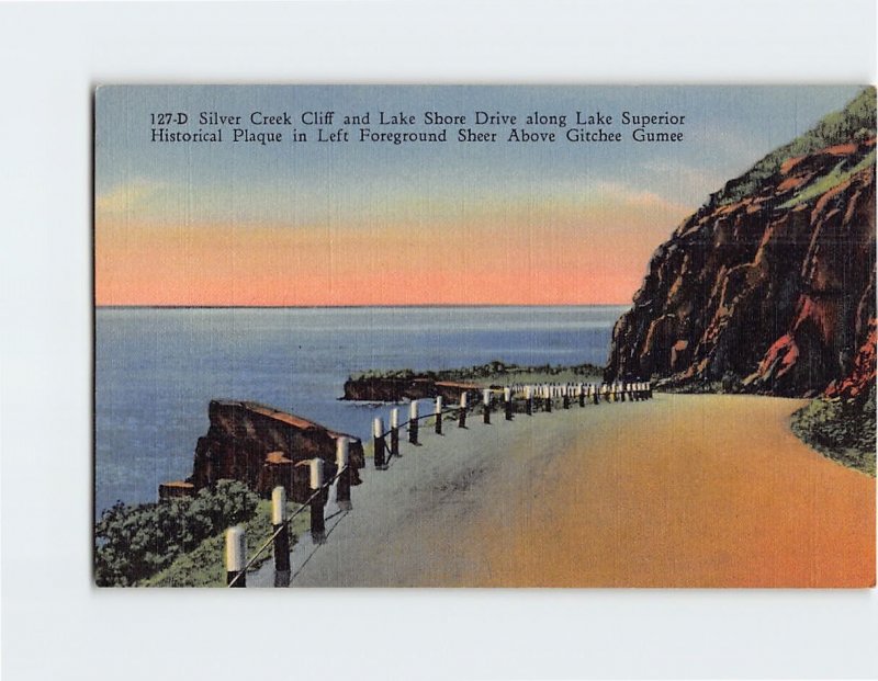 Postcard Silver Creek Cliff and Lake Shore Drive along Lake Superior, Minnesota