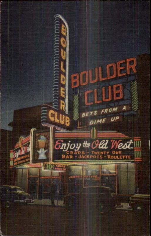 Las Vegas Boulder Club Neon Signs NICE LINEN Postcard