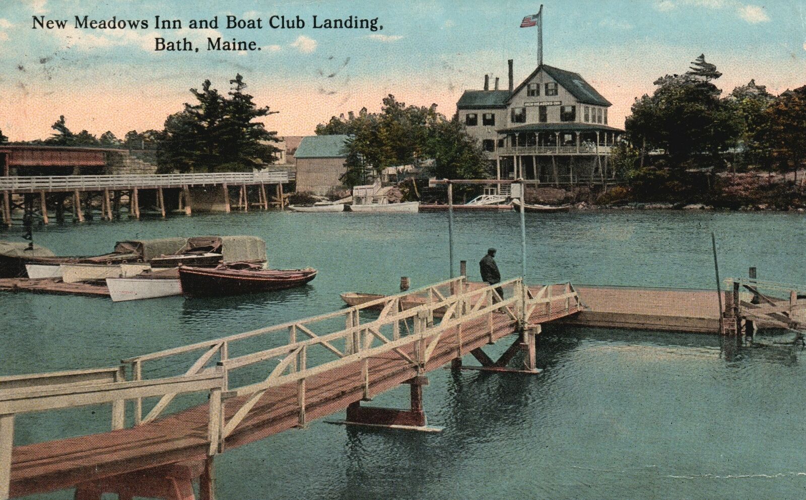 Vintage Postcard 1914 New Meadows Inn And Boat Club Landing Bath Maine
