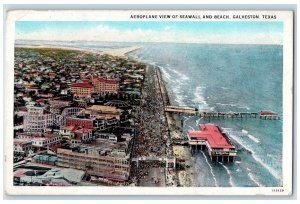 1920 Aeroplane View Of Seawall And Beach Galveston Texas TX Posted Sea Postcard