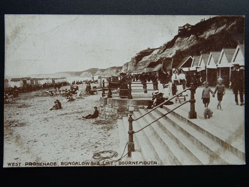 Dorset BOURNEMOUTH West Promenade BUNGALOWS & LIFT c1920s Postcard