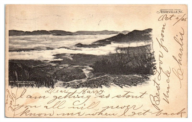 Above the Clouds, Greetings from Asheville, NC Postcard *6L(2)23