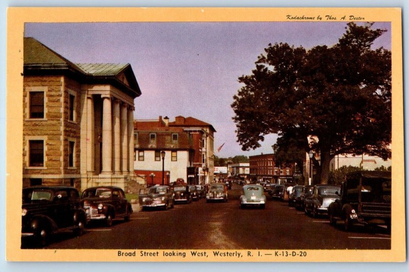 Westerly Rhode Island Postcard Broad Street Looking West c1960 Vintage Antique