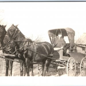 c1900s Horse Drawn Carriage Delivery RPPC Company Man Real Photo PC A135