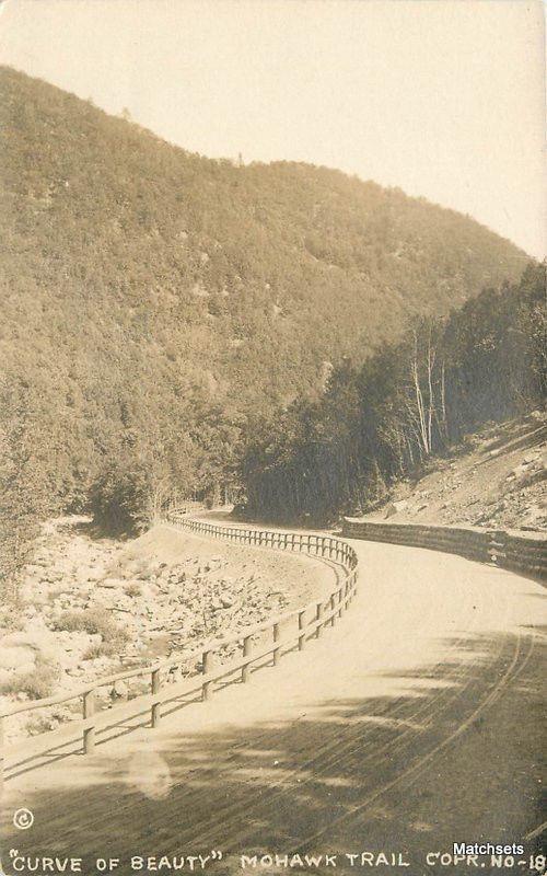 C-1920s Early Highway Curve of Highway Mohawk Trail MA RPPC postcard 10387