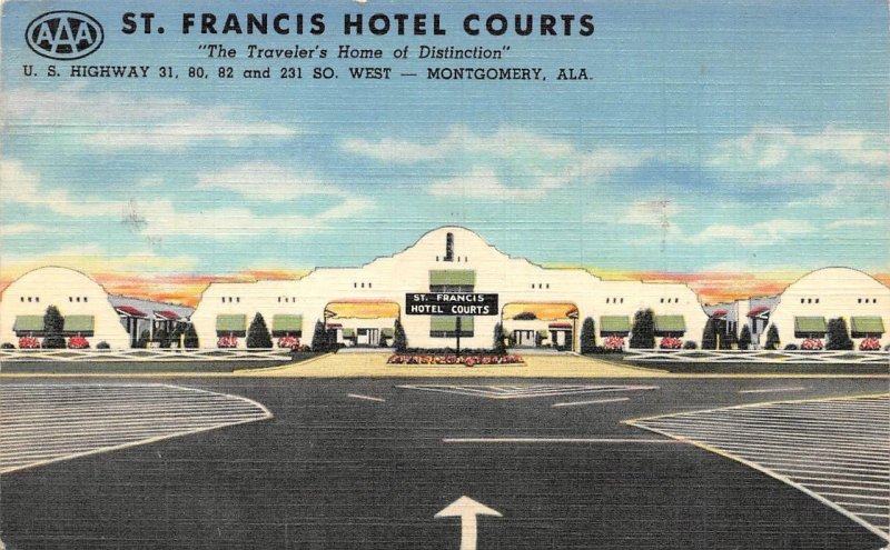 2~Postcards Montgomery AL Alabama AERIAL VIEW & St Francis Hotel Courts ROADSIDE