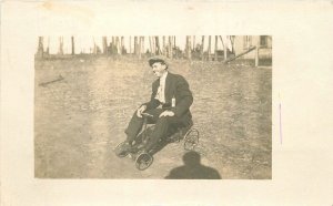 Postcard RPPC Man pedal Car toy Photographer Shadow  C-1910 23-1253
