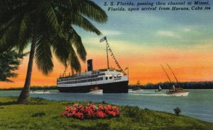 SS Florida Cannel At Miami Florida Ship Linen Postcard 08.96