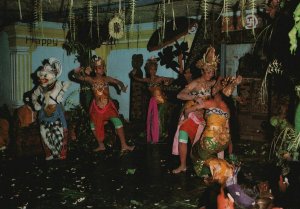 Vintage Postcard Ramayana Ballet Rainy Season Village Hall Bali Indonesia