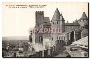 Old Postcard La Cite in Carcassonne's defenses of the Castle view from the te...