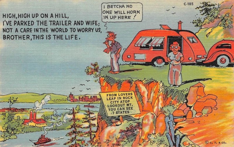 Trailer Camping Lovers Leap Rock City Ray Walters Comic c1940s Vintage Postcard