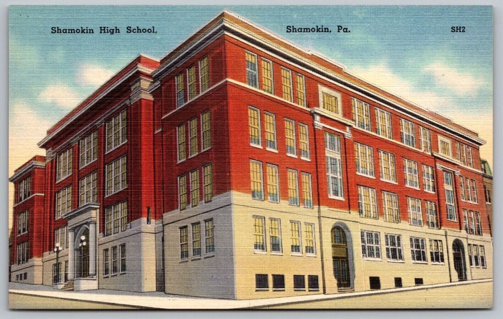 Shamokin High School Campus Pennsylvania Street View Linen Vintage UNP