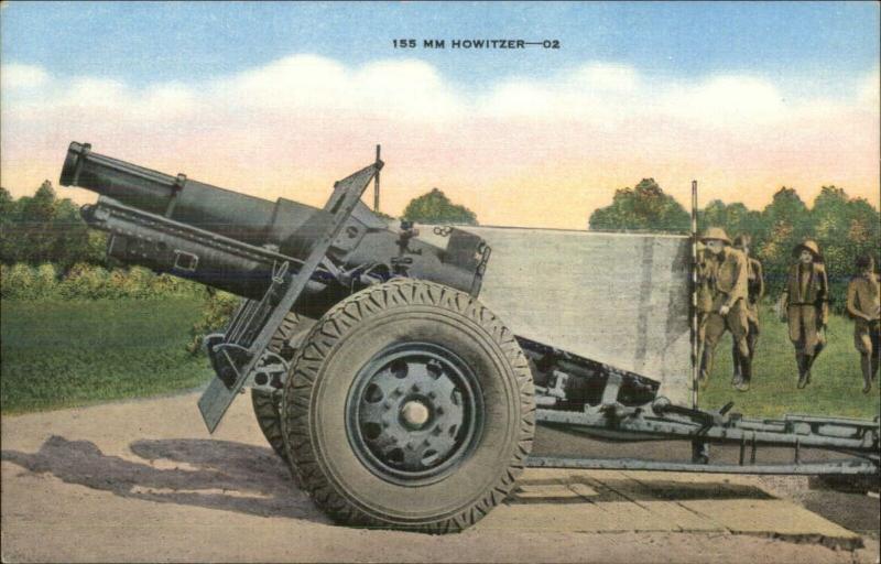 WWII Era 155 MM Howitzer Cannon Linen Postcard