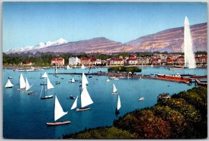 Geneve Un Jour De Regates La Rade Et Le Mont-Blanc Switzerland Postcard