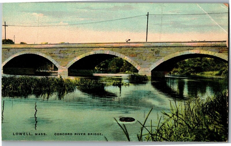 Concord River Bridge, Lowell MA c1908 Vintage Postcard C23