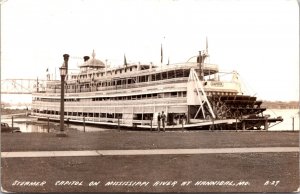 Real Photo Postcard Steamer Capitol on Mississippi River at Hannibal, Missouri