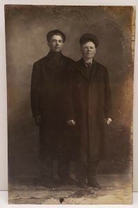 RPPC Young Men Long Wool Coats c1915 Minnesota Estate Photo Postcard B16