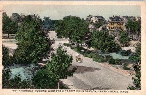 1921 Arborway Looking West from Forest Hills Station Jamaica Plain MA Postcard
