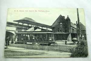 Circa 1900-08 Trolly RR Train Station Asylum Street, Hartford, CT Postcard P33