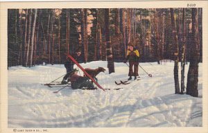 Skiers Resting With Dog Curteich