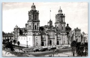 RPPC MEXICO CITY, D.F., Mexico ~Street Scene CATEDRAL de MEXICO c1950s Postcard