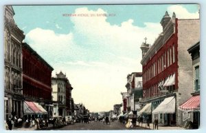 BIG RAPIDS, Michigan MI ~ Street Scene MICHIGAN AVENUE 1910s  Postcard