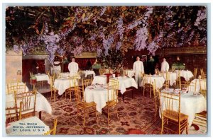 1910 Interior Tea Room Hotel Jefferson Waiter St Louis Vintage Antique Postcard 