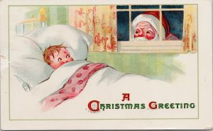 Santa Claus Child Sleeping Christmas Greeting Postcard E91 *as is