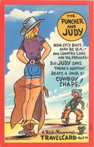 Reg Manning Sexy Cowgirl Comic humor Teich Postcard 24-7318