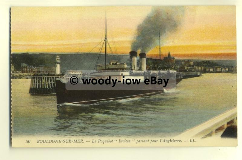 f0062 - Southern Railways Ferry - Invicta leaves Boulogne - postcard LL56