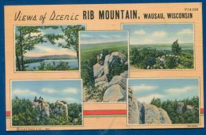 Rib Mountain Wausau Wisconsin wi Views State Park Linen postcard 