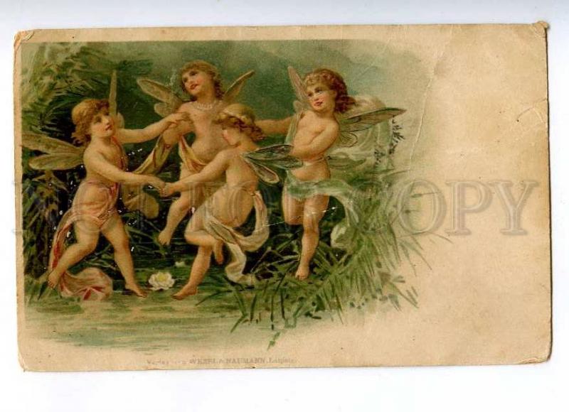 188121 NUDE Nymph FAIRY Butterfly Vintage LITHO PC