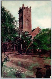 Dayton Ohio c1910 Postcard New Post Office Street Scene Flags