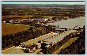 Welland Canal Lock #1, Port Weller, Ontario, Vintage Chrome Aerial View Postcard