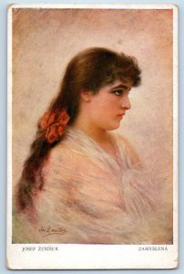 Josef Zenisek Artist Signed Postcard Pretty Woman Long Hair Austria c1910's