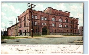 c1905 First Regiment Armory Building Entrance Dirt Road Side Newark NJ Postcard