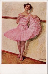 Otto Sebaldt Art Portrait of Dancer Brunette Woman Lady Pink Dress Postcard H56