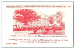 1994 Dedicated Fire Service Capitol City Raleigh North Carolina Vintage Postcard