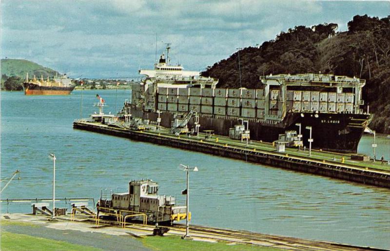 The Panama Canal    Miraflores Locks,  Container Ship