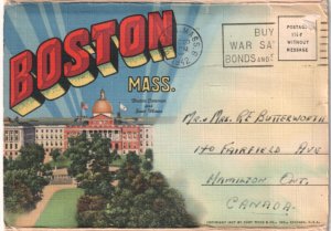 Boston, Massachusetts, Vintage 1937 Linen Folder Postcard, 22 Views, PU 1942