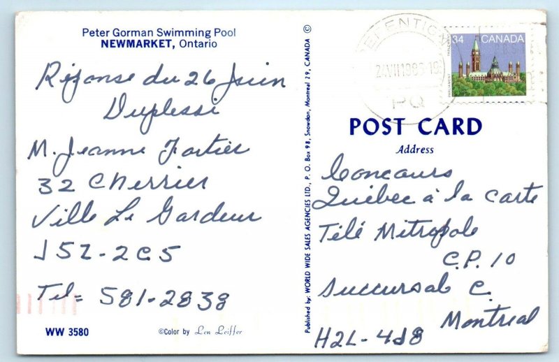 NEWMARKET, Ontario, CANADA  Peter Gorman SWIMMING POOL  c1980s  Postcard