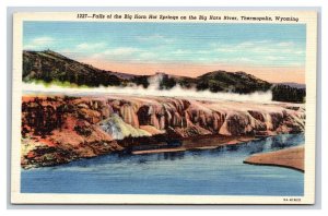 Falls at Big Horn Hot Springs Thermopolis Wyoming WY UNP Linen Postcard S15