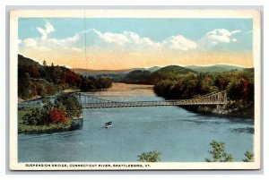 Connecticut River Suspension Bridge Brattleboro VT UNP WB Postcard N21